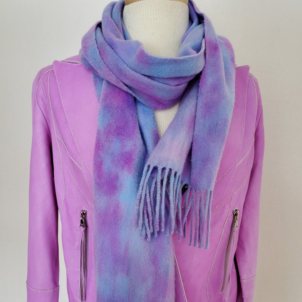 NEW Nordstrom Cashmere Scarf fringe tie dyed brunello blue purple unisex pink